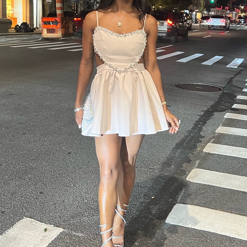 Heart embellished mini dress